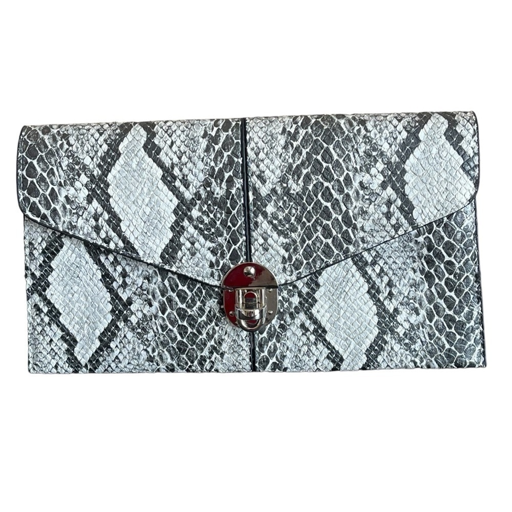 Sondra Roberts Squared Snakeskin Print Clutch Bag